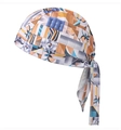 Detail of multi-color geometric print bandana cap with long-tail tie straps - Gray Geometric