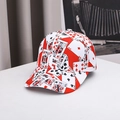 Berretto da baseball hip hop con stampe di carte da poker in rosso bianco e nero - Rosso