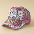 Berretto da baseball floreale con perle STAR e strass e visiera curva - Taglia unica / Rosa