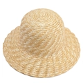 Detailed view of hand-woven wheat straw hat with natural texture and wavy brim - Round Top Wavy Wide Brim Style (5#)