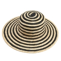 Wide brim sun hat with yellow and black spiral woven straw for outdoor sun protection - Black and Yellow Spiral Stripe Wide Brim Style (7#)