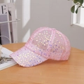 Ademende roze baseballpet met pailletten voor dames met sprankelende mesh afwerking - Roze