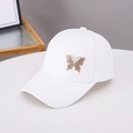 Berretto da baseball bianco con trama jacquard e decorazione a farfalla in strass colorati - Taglia unica / Bianco