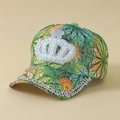 Gorra de béisbol floral con estampado de caleidoscopio verde y corona de cristales - Verde