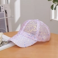 Lichtgewicht lichtpaarse mesh honkbalpet met pailletten en ademend zonwerend ontwerp - Paars