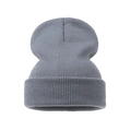 Detailed view of high-elasticity grey ribbed knit beanie with stylish folded cuff design - Adult / Light Gray