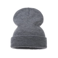 Detailed view of dark grey knitted beanie with ribbed cuff for winter warmth - Adult / Light Heather Grey