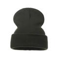 Close-up of deep dark green knitted beanie showing thick ribbed texture and folded cuff - Adult / Army Green