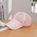 Roze mesh honkbalpet met pailletten, ademende stof en glinsterende afwerking voor dames - Roze