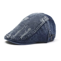 Classic dark blue denim newsboy cap with vintage distressed holes and adjustable buckle - Dark Blue Distressed Denim (7#)