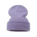 Close-up of lilac purple knit beanie showing vertical ribbed texture and folded cuff - Adult / Light Purple