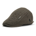 Detailed side view of vintage cotton flat cap featuring diamond quilted stitching and metal buckle - Khaki Quilted Cotton (11#)