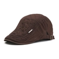 Detail view of the brown cotton flat cap showing diamond quilting and adjustable metal buckle - Brown Quilted Cotton (9#)