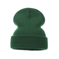 Close-up of forest green knitted beanie featuring a thick ribbed texture and folded cuff - Adult / Grass Green