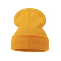 Detail of ginger yellow knitted beanie showing soft acrylic texture and wide cuff design - Adult / Medium Yellow
