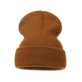 Detailed close-up of caramel knit beanie showing thick ribbed texture and folded cuff design - Adult / Ginger Yellow