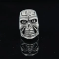 Gothic mechanical skull ring in vintage stainless steel with a mirrored reflection - US 7 / Antique Silver