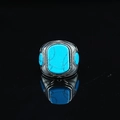 Retro turquoise ring with rectangular center stone and silver braided metal details - US 7 / Silver with Blue Stone