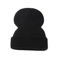 Classic black knitted beanie hat with cuffed brim for outdoor winter warmth - Adult / Black