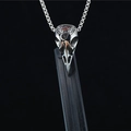 Vintage stainless steel viking bird skull pendant necklace with red detail on box chain - Pendant With Chain (x3747)