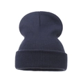 Detail view of navy blue ribbed knit beanie showing high-quality fabric texture and elasticity - Adult / Dark Gray