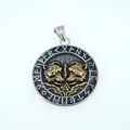 Nordic Viking double wolf head pendant necklace in silver and gold stainless steel - Pendant Only (No Chain)