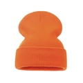 Detail view of vibrant orange knitted beanie featuring high-elasticity rib-knit texture - Adult / Orange