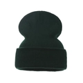 Close-up of the thick rib-knit texture and folded cuff on this dark green winter beanie - Adult / Dark Green