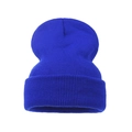 Detailed view of royal blue knit beanie with thick ribbed texture and wide folded cuff - Adult / Royal Blue