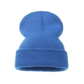 Detail of royal blue knitted beanie showing high-quality double ribbed stitch pattern - Adult / Lake Blue