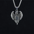 Hip hop punk stainless steel necklace with eagle and shield pendant on black background - Pendant + Matching Chain