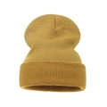 Close-up of mustard yellow beanie featuring fine knit texture and wide cuffed brim - Adult / Yellow