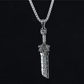 Retro stainless steel sword pendant necklace with irregular patterns on a box chain - Pendant + Matching Chain