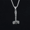 Collana con pendente Mjölnir vichingo retrò con simbolo Valknut e catena box - Ciondolo Colore Argento con Catena