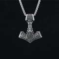 Colgante martillo de Thor vikingo vintage con símbolo Valknut y cadena cuadrada - Colgante Color Plata con Cadena