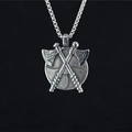 Colgante de escudo redondo con doble hacha vikinga en acero inoxidable plateado y cadena - Collar con Colgante Color Plata