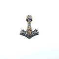 Colgante vikingo Mjölnir vintage en acero plata y oro con grabados del símbolo Valknut - Colgante Bicolor Oro y Plata Únicamente (Sin Cadena)