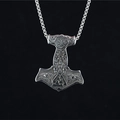 Collier pendentif marteau de Thor viking vintage avec symboles Valknut et chaîne carrée - Pendentif en Acier Avec Chaîne (Comme Illustré)(x3761)