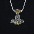 Collier pendentif Marteau de Thor viking vintage avec symbole Valknut doré et corbeaux - Pendentif Or Bicolore Avec Chaîne (Comme Illustré)(x3761)