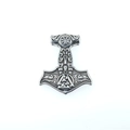 Pendentif Marteau de Thor vintage avec runes vikings et gravures de corbeau en argent - Pendentif en Acier Seul (Sans Chaîne)(x3761)