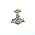 Pendentif Mjölnir vintage avec boussole viking et symboles Valknut en argent et or - Pendentif Or Bicolore Seul (Sans Chaîne)(x3761)
