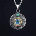 Ethnic titanium steel necklace with turquoise inlay and Buddhist Mahakala pendant - Deep Color Mahakala Pendant Only (Without Chain) (5296361994010)