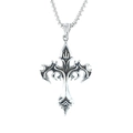 Collier croix gothique vintage en acier inoxydable argenté avec chaîne box pour hommes - Pendentif + Chaîne Assortie