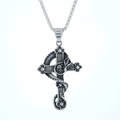 Collana gotica vintage in acciaio con pendente a croce, serpente e teschio retrò - Ciondolo Colore Argento con Catena