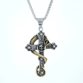 Collana a croce retrò in acciaio inossidabile con pendente serpente oro e teschio uomo - Ciondolo Bicolore Oro e Argento con Catena