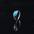 Anello minimalista in acciaio inossidabile argento con gemma ovale blu turchese - Argento - Turchese