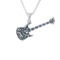 Retro hip hop style stainless steel guitar pendant necklace with box chain for men - Pendant + Matching Chain
