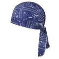 Elastisches dunkelblaues Paisley Durag Bandana mit verstellbaren Bändern und weißen Nähten - Dunkelblau 2#