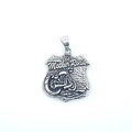 Retro silver shield pendant with Route 66 motorcycle relief and vintage steel finish - Pendant Only (Without Chain)