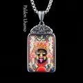 Ciondolo thangka Zaki Lhamo con cornice in acciaio inossidabile argento su catena a sfere - Ciondolo Zha Ji La Mu Solo (Senza Catena)